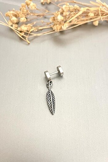 Jaida Moda Unisex Silver Gothic Feather Figured Dangle Steel Earrings