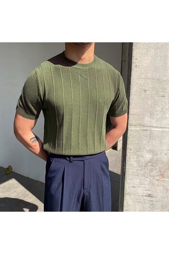 Tarz Cool Smoked-khaki-gray 3-pack Men's Round Collar Knitted T-shirt