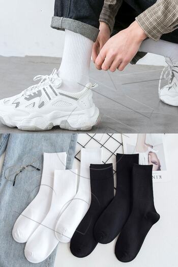 BGK Unisex 6 Pairs Plain Black-white Tennis Socks