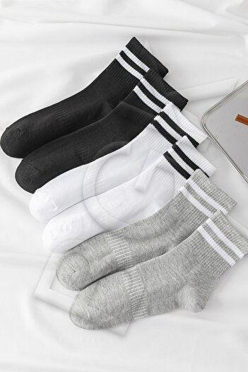 BGK Unisex 6 Pairs Plain Black-white Tennis Socks