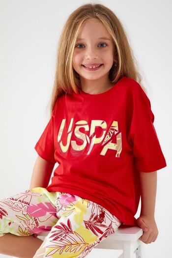 U.S. Polo Assn. Base. Polo Assn Sweet Pomegranate Flower Pomegranate Color Girls' Capri Set