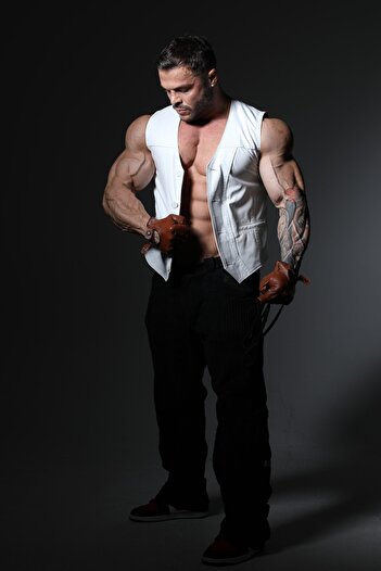 CE-YIL DERİ ÜRÜNLERİ Genuine Leather White Vest