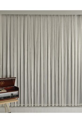 Brillant Gold Striped Silvery Sun Pattern - Tight Pleated Tulle Curtain Catalog