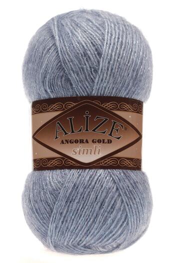 Alize خيط صوف منسوج يدويًا باللون الذهبي اللامع من أنجورا، رمز اللون: 221-denim Melange