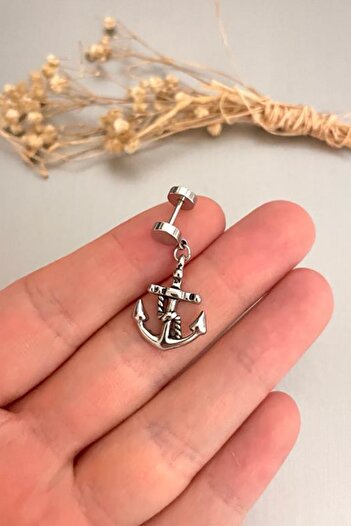 Jaida Moda Unisex Silver Gothic Anchor Figured Dangle Steel Earrings