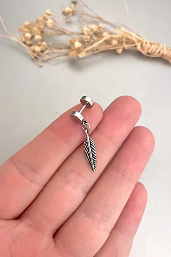 Jaida Moda Unisex Silver Gothic Feather Figured Dangle Steel Earrings