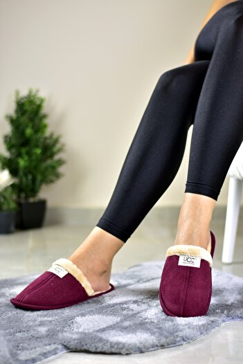 STOCON Unisex Peluşlu Ev Terliği Ses Yapmaz Taban Bordo