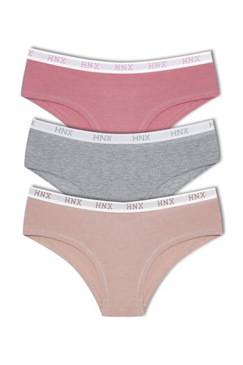 HNX Pachet de 3 chiloți din bumbac jacquard cauciuc jumătate boxer hipster pentru femei