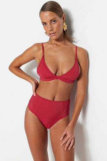 Trendyol Collection Claret Red Triangle High Waist Regular Leg Bikini Set TBESS23BT00071