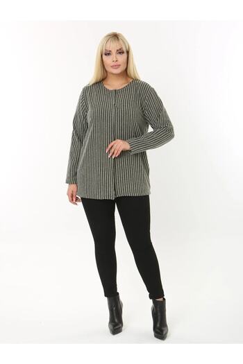 ViolettaXL Women's Plus Size Collar Clasp Vertical Striped Jacquard Evening Dress Cardigan