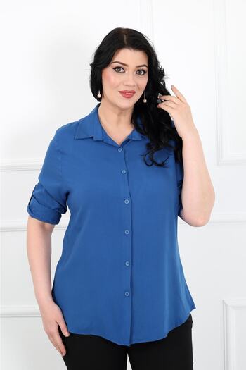 By Alba Collection Indigo Large Size Cotton Viscose Women's Shirt