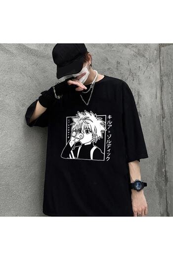 Touz Eysahunter - Чорна унісекс-футболка Oversize з принтом Hunter Killua