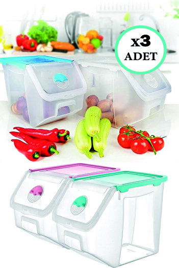 LİRAZON 3 Pieces Potato Onion Pantry Storage Container Organizer Set 12 lt 32,5x23,5x23,5 cm 12 lt Pantry Holder
