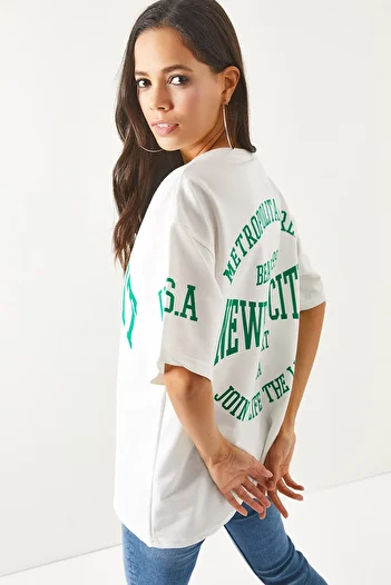 Olalook Dámské oversize tričko Newport White vpředu vzadu s potiskem TSH- 19000696
