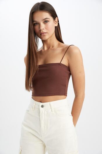 DeFacto Cool Skinny Fit Cotton Crop Top with String Straps