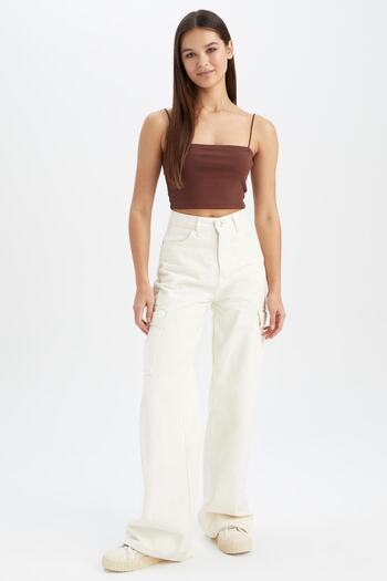 DeFacto Cool Skinny Fit Cotton Crop Top with String Straps