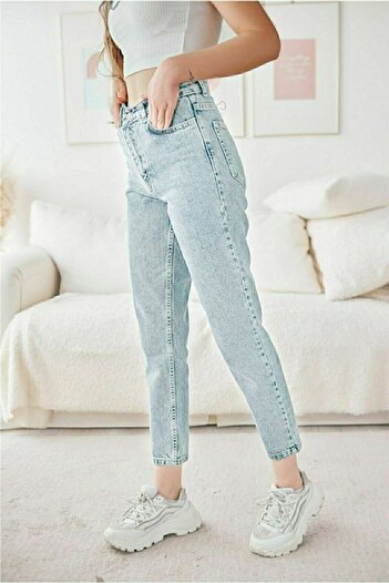 Trn JNS Dina Colorfast Snow Mom Jeans Women's Boyfriend High Waist Power Lycra Trousers