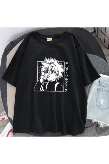 Touz Eysahunter - Чорна унісекс-футболка Oversize з принтом Hunter Killua