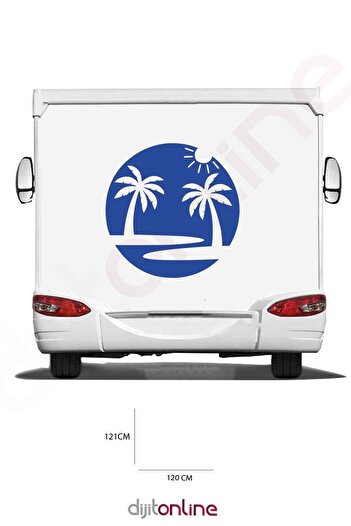 Dijitonline Autocolant pentru Rulotă - Autocolant Palmier și Soare - 121x120 Cm
