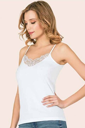 Anıt 3 Pieces Women's Ribbed Laced Rope Strap 100% Cotton Undershirt