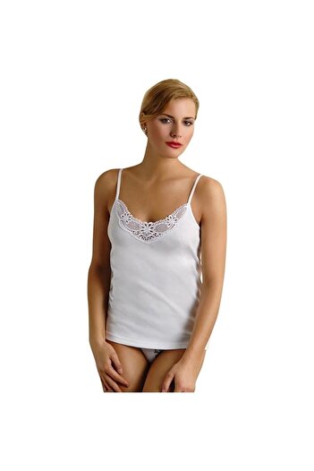 Anıt 3 Pieces Women's Ribbed Laced Rope Strap 100% Cotton Undershirt