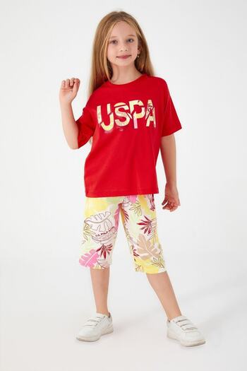 U.S. Polo Assn. Base. Polo Assn Sweet Pomegranate Flower Pomegranate Color Girls' Capri Set