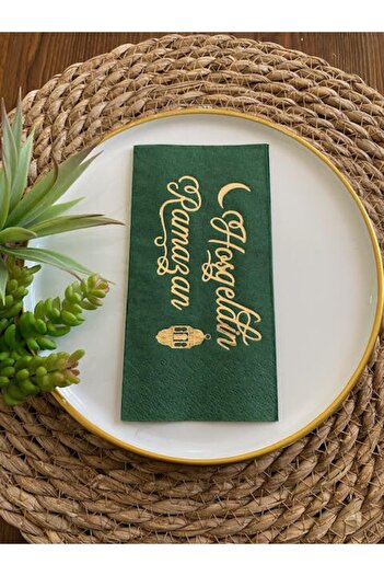 kidspartim Gold Gilded Green Welcome Ramadan Napkin 16 Pieces