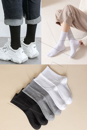 BGK Unisex 6 Pairs Plain Black-white Tennis Socks