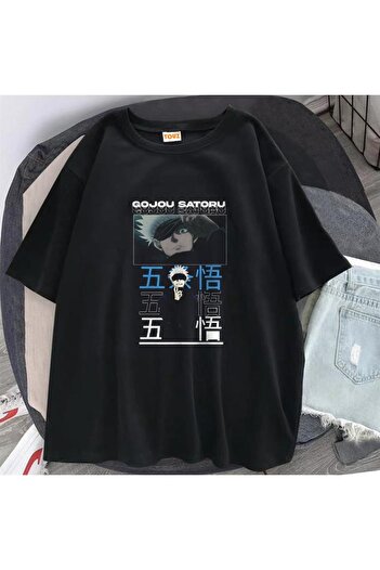 Touz Eysa Gojou Satoru Printed Black Unisex Oversize T-shirt
