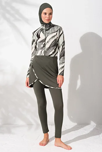 Pierre Cardin Long Sleeve Zippered Hijab Swimsuit Patterned 231928
