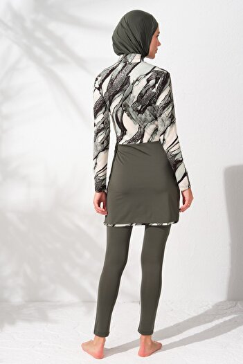 Pierre Cardin Long Sleeve Zippered Hijab Swimsuit Patterned 231928
