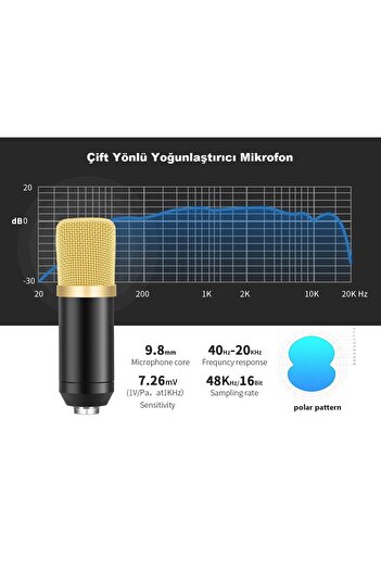 SFL Product Profesyonel Studio Condenser Mikrofon Oyuncu Youtuber Podcast Yayın Sohbet Kayıt Mikrofonu