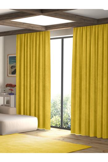 Pastel Velvet Textured Indian Yellow Island Background Curtain Extrafor Drawstring
