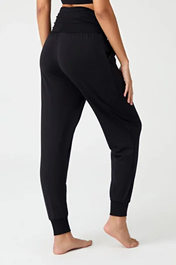 Los Ojos Black Elastic Waist Shalwar Look Harem Pants Yoga Joggers
