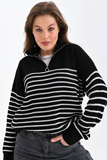 VOLT CLOTHİNG Pulover din tricotaje cu șase dungi cu fermoar pentru damă