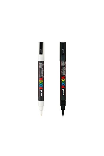 Uni Posca Marker Pen PC-3m (0.9-1.3mm) Set of 2 Black and White