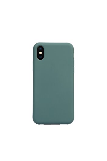 Merwish Apple Iphone X/xs Uyumlu Logolu Içi Kadife Lansman Silikon Kılıf Kapak Koyu Yeşil