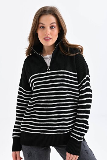 VOLT CLOTHİNG Pulover din tricotaje cu șase dungi cu fermoar pentru damă
