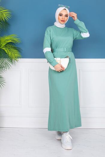 festmoda Women's Mint Green Sleeve Detailed Sports Dress