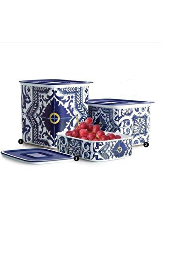 Tupperware Su Çini 3'lü 500-1.3-2.1 Lt Mavi Sıkı Kapaklı Saklama Kabı