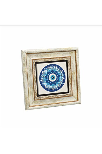 Sadrazam 20Cmx20Cm Natural Stone Painting - Evil Eye Beads and Pattern Printed Kd-057