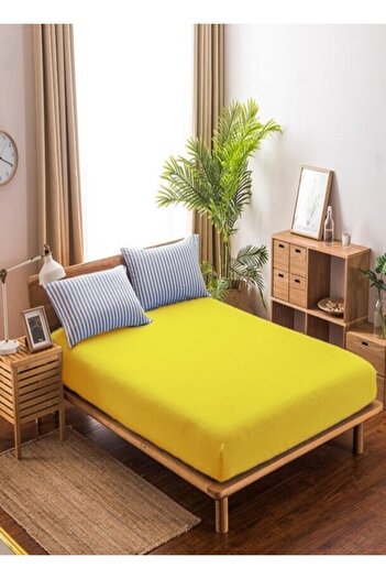mer-tim ezberbozan ev tekstili Mer-tim Single 100x200 Elastic Combed Cotton Bed Sheet Yellow