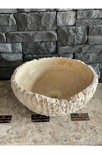 Polen Stone Traverten Doğal Taş Patlatma Modeli Çanak Lavabo 42x15