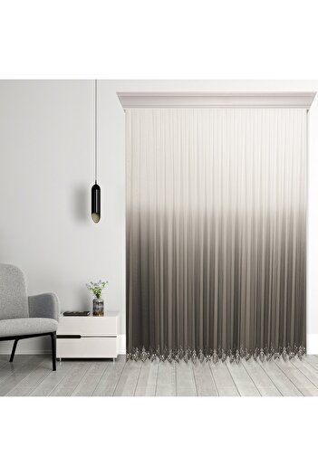 perhal perde ve halı Gradient Color Gradient Anthracite Dark Gray Skirts with Embroidery 1-2 Sparse Pleat Tulle Curtain