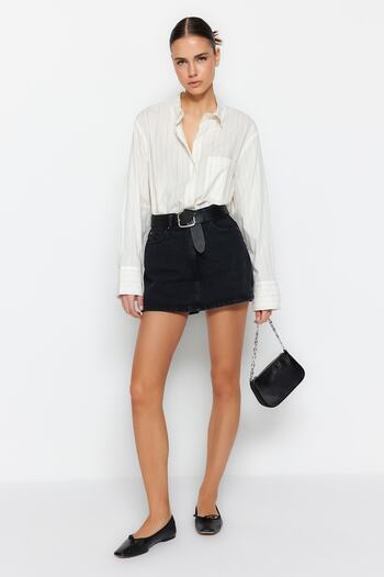 Trendyol Collection Černé mini džínové šortky sukně – udržitelnější Twoss23Sr00190