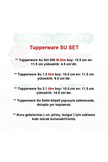 Tupperware Su Çini 3'lü 500-1.3-2.1 Lt Mavi Sıkı Kapaklı Saklama Kabı