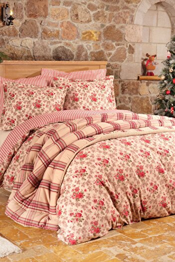 Karaca Home Luis Kırmızı %100 Pamuk Flanel Çift Kişilik Nevresim Takımı