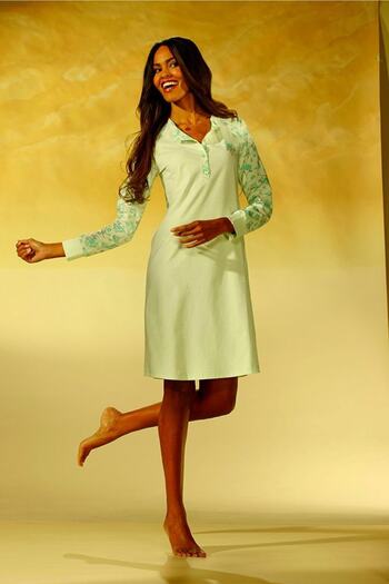 Nurteks Floral Patterned Long Sleeve Mint Green Nightgown