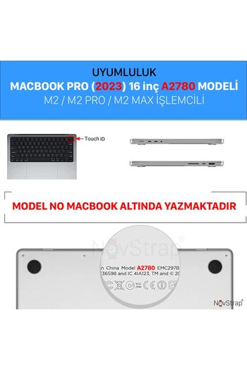 NovStrap Apple Macbook Pro 2023 M2 16 Inc A2780 Compatible Glossy Case + Transparent Keyboard Cover + Film