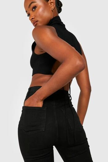 Trn JNS Venasa Black Flared Leg Flare Super High Waist Women's Jeans Pants